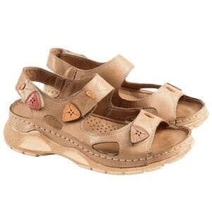 Spring Step Leather Sandals Women Sz 40 Hanky Camel Color Wedge Heel Adjustable